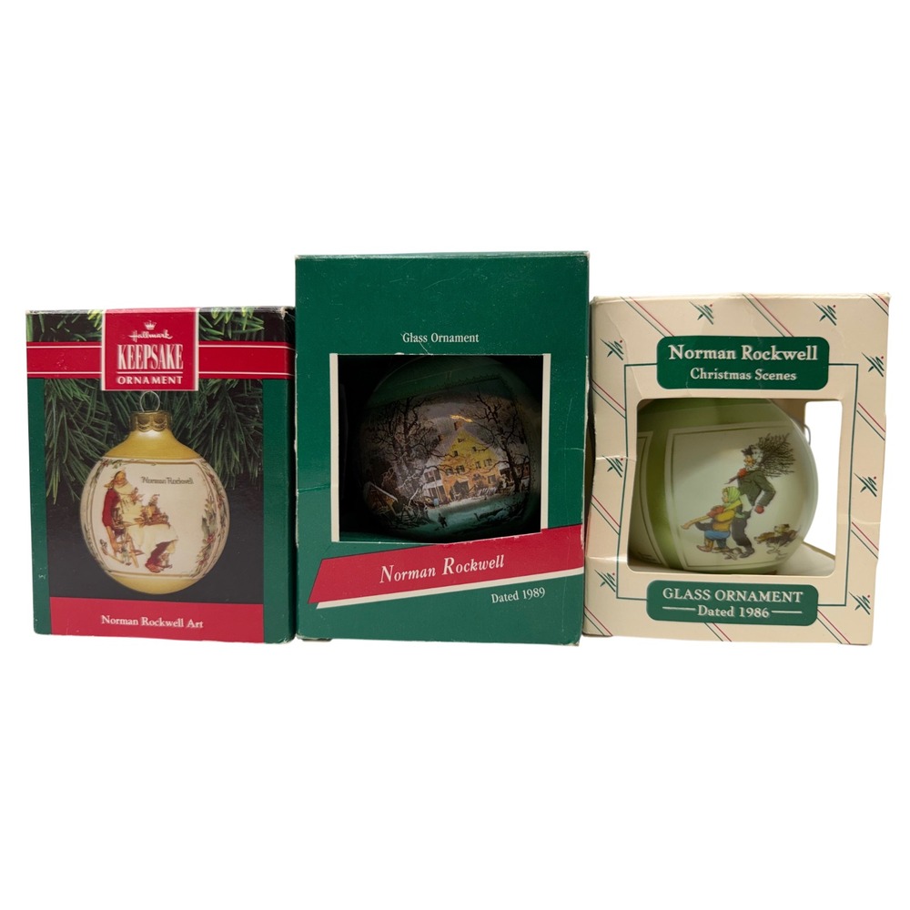 3x‎ VTG Norman Rockwell 1986 / 1989 / 1991 Glass Ornaments, Hallmark